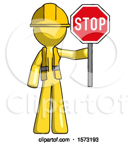 Yellow Construction Worker Contractor Man Holding Stop Sign by Leo Blanchette