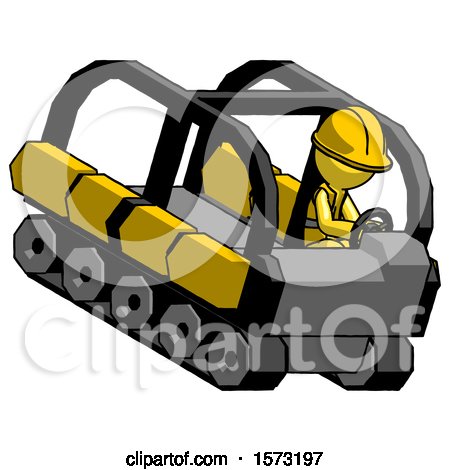 Yellow Construction Worker Contractor Man Driving Amphibious Tracked Vehicle Top Angle View by Leo Blanchette