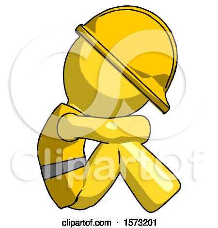 Yellow Construction Worker Contractor Man Sitting with Head down Facing Sideways Right by Leo Blanchette
