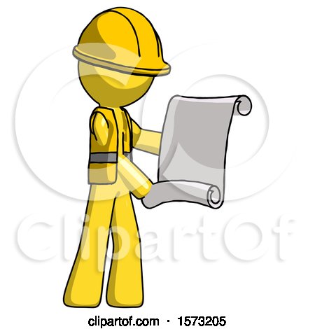 Yellow Construction Worker Contractor Man Holding Blueprints or Scroll by Leo Blanchette