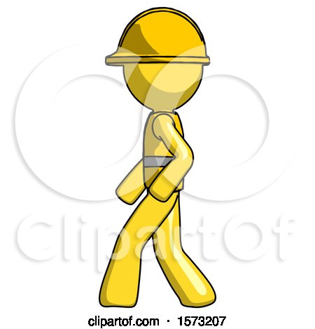 Yellow Construction Worker Contractor Man Walking Left Side View by Leo Blanchette