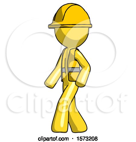 Yellow Construction Worker Contractor Man Man Walking Turned Left Front View by Leo Blanchette