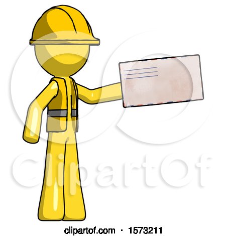 Yellow Construction Worker Contractor Man Holding Large Envelope by Leo Blanchette