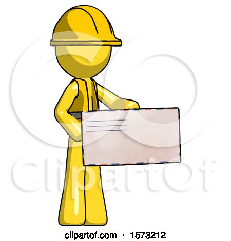 Yellow Construction Worker Contractor Man Presenting Large Envelope by Leo Blanchette
