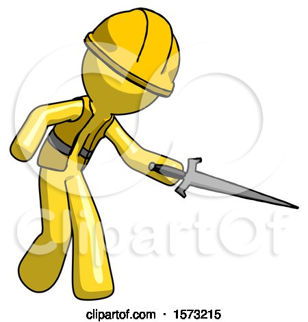 Yellow Construction Worker Contractor Man Sword Pose Stabbing or Jabbing by Leo Blanchette
