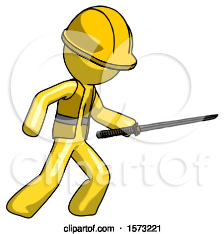 Yellow Construction Worker Contractor Man Stabbing with Ninja Sword Katana by Leo Blanchette