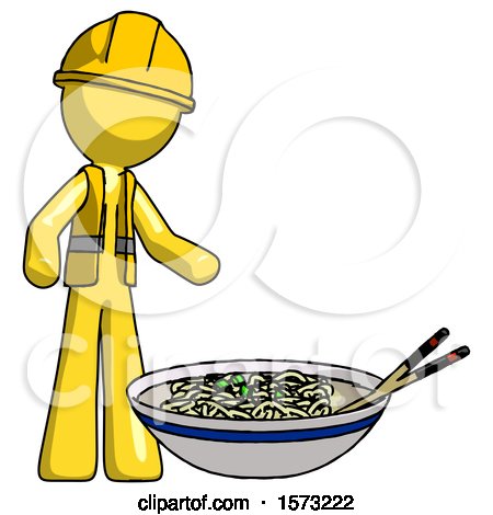 Yellow Construction Worker Contractor Man and Noodle Bowl, Giant Soup Restaraunt Concept by Leo Blanchette