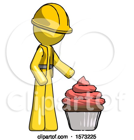 Yellow Construction Worker Contractor Man with Giant Cupcake Dessert by Leo Blanchette