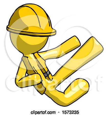 Yellow Construction Worker Contractor Man Flying Ninja Kick Right by Leo Blanchette