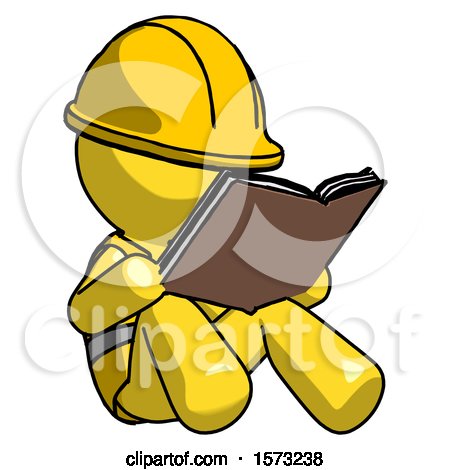 Yellow Construction Worker Contractor Man Reading Book While Sitting down by Leo Blanchette