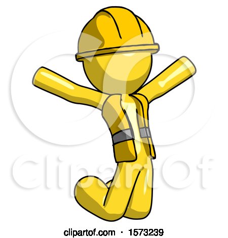 Yellow Construction Worker Contractor Man Jumping or Kneeling with Gladness by Leo Blanchette