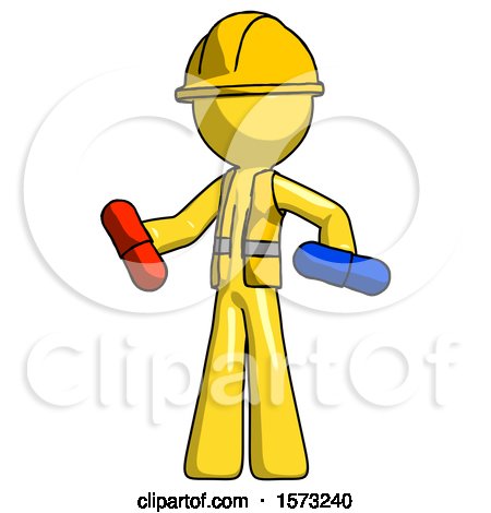 Yellow Construction Worker Contractor Man Red Pill or Blue Pill Concept by Leo Blanchette