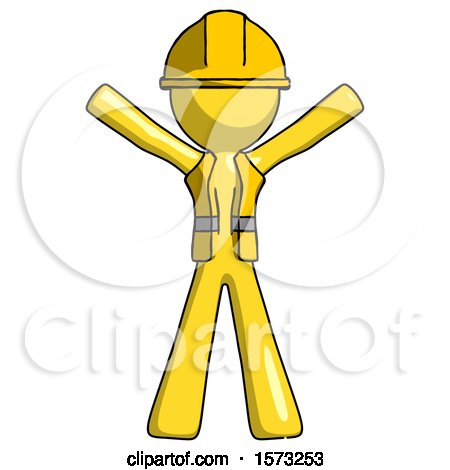 Yellow Construction Worker Contractor Man Surprise Pose, Arms and Legs out by Leo Blanchette