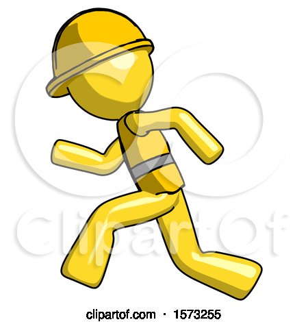 Yellow Construction Worker Contractor Man Running Fast Left by Leo Blanchette