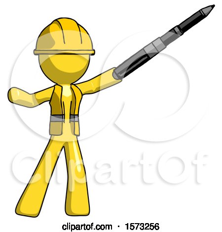 Yellow Construction Worker Contractor Man Demonstrating That Indeed the Pen Is Mightier by Leo Blanchette