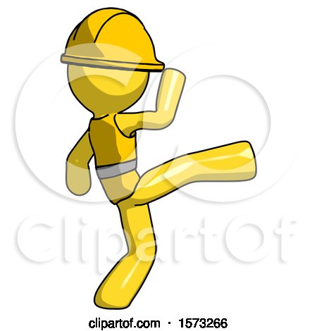 Yellow Construction Worker Contractor Man Kick Pose by Leo Blanchette