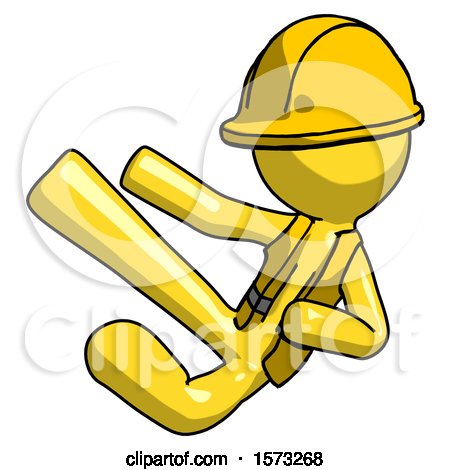 Yellow Construction Worker Contractor Man Flying Ninja Kick Left by Leo Blanchette