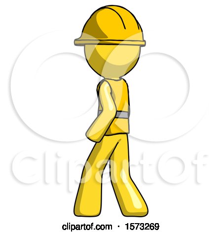 Yellow Construction Worker Contractor Man Walking Away Direction Left View by Leo Blanchette