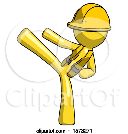 Yellow Construction Worker Contractor Man Ninja Kick Left by Leo Blanchette