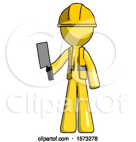 Yellow Construction Worker Contractor Man Holding Meat Cleaver by Leo Blanchette