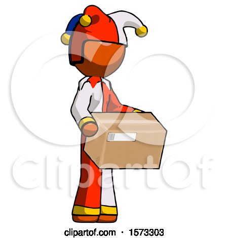 Orange Jester Joker Man Holding Package to Send or Recieve in Mail by Leo Blanchette