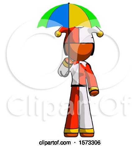 Orange Jester Joker Man Holding Umbrella Rainbow Colored by Leo Blanchette