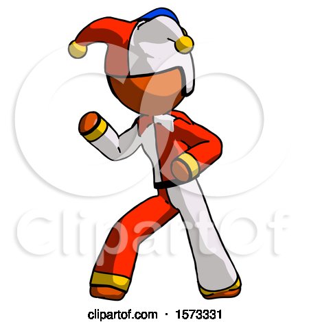 Orange Jester Joker Man Martial Arts Defense Pose Left by Leo Blanchette