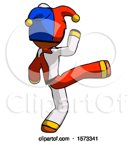 Orange Jester Joker Man Kick Pose by Leo Blanchette