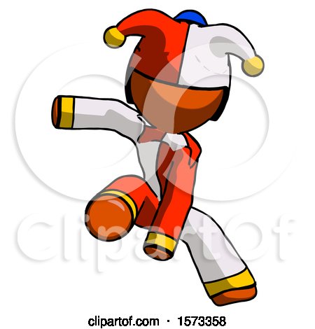 Orange Jester Joker Man Action Hero Jump Pose by Leo Blanchette