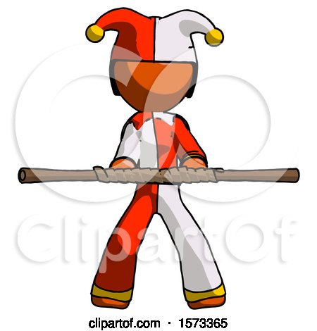 Orange Jester Joker Man Bo Staff Kung Fu Defense Pose by Leo Blanchette