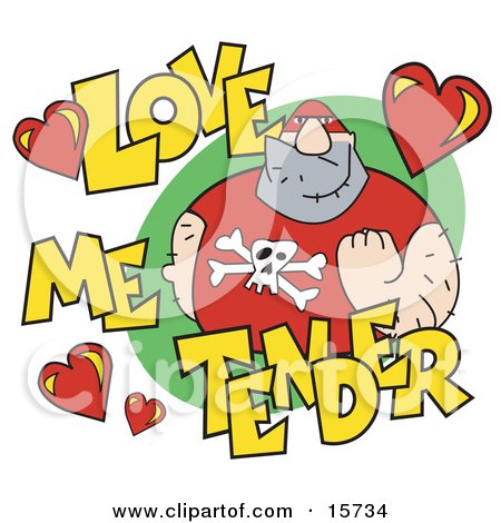 Big Tough Man Clenching His Fist And Surrounded By Text Reading Love Me Tender Clipart Illustration by Andy Nortnik