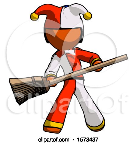 Orange Jester Joker Man Broom Fighter Defense Pose by Leo Blanchette