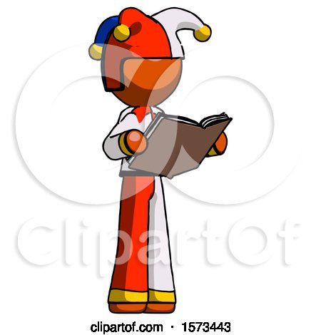 Orange Jester Joker Man Reading Book While Standing up Facing Away by Leo Blanchette