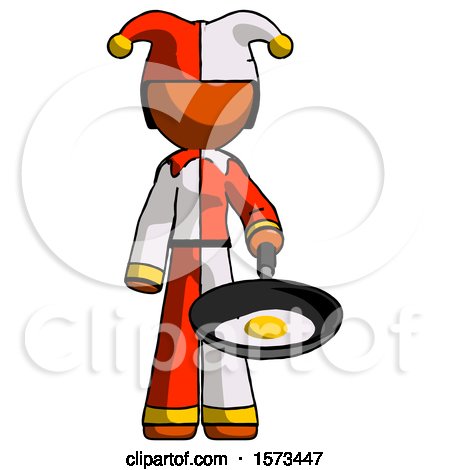 Orange Jester Joker Man Frying Egg in Pan or Wok by Leo Blanchette