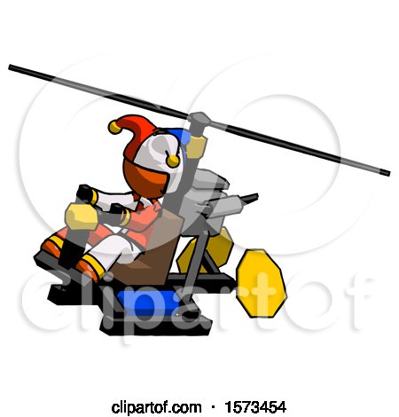 Orange Jester Joker Man Flying in Gyrocopter Front Side Angle Top View by Leo Blanchette