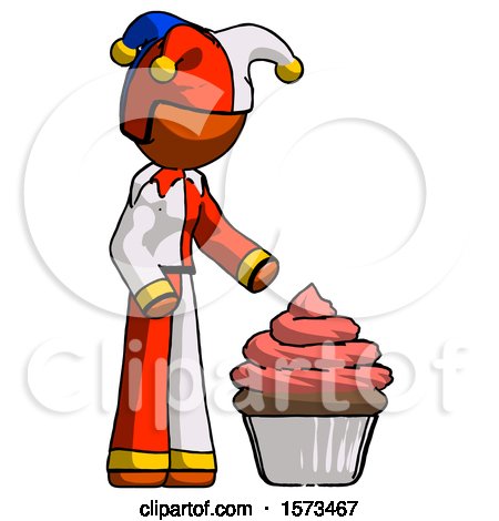 Orange Jester Joker Man with Giant Cupcake Dessert by Leo Blanchette