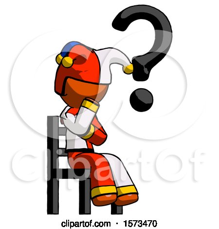 Orange Jester Joker Man Question Mark Concept, Sitting on Chair Thinking by Leo Blanchette