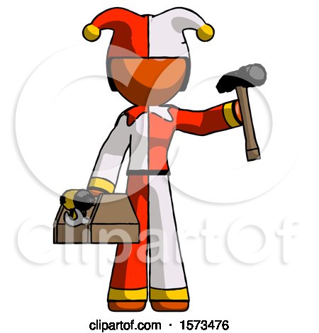 Orange Jester Joker Man Holding Tools and Toolchest Ready to Work by Leo Blanchette