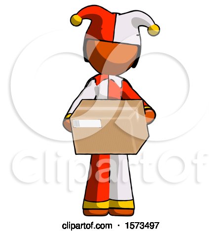 Orange Jester Joker Man Holding Box Sent or Arriving in Mail by Leo Blanchette