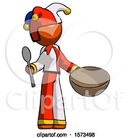 Orange Jester Joker Man with Empty Bowl and Spoon Ready to Make Something by Leo Blanchette