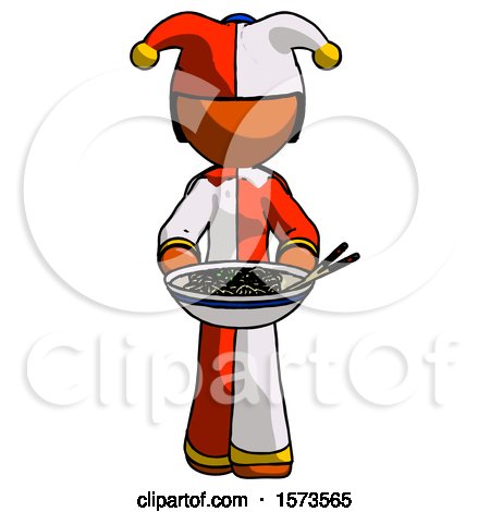 Orange Jester Joker Man Serving or Presenting Noodles by Leo Blanchette