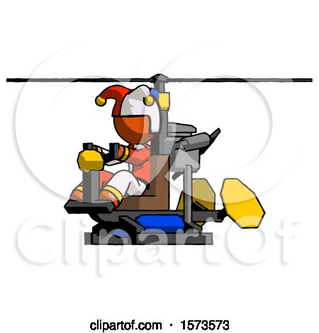 Orange Jester Joker Man Flying in Gyrocopter Front Side Angle View by Leo Blanchette