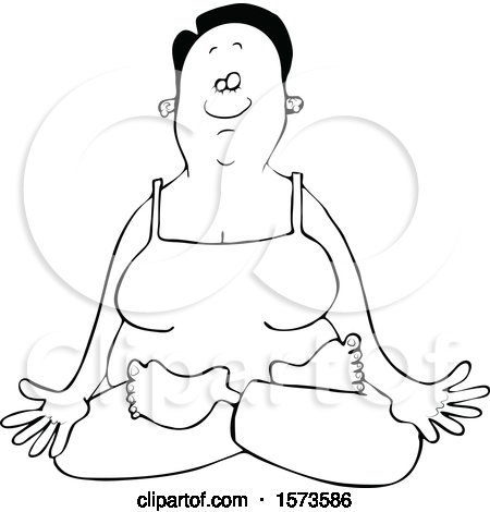 Clipart of a Lineart Relaxed Black Woman Meditating or Doing Yoga - Royalty Free Vector Illustration by djart
