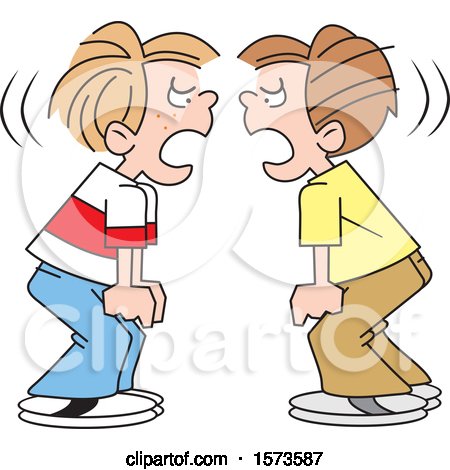 Clipart of Cartoon Boys During a Stand Off, Yelling at Each Other - Royalty Free Vector Illustration by Johnny Sajem