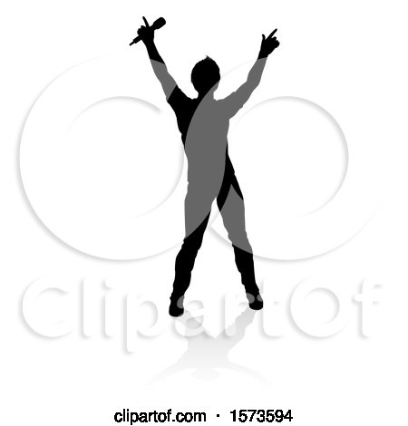 Clipart of a Silhouetted Male Singer with a Reflection or Shadow, on a White Background - Royalty Free Vector Illustration by AtStockIllustration