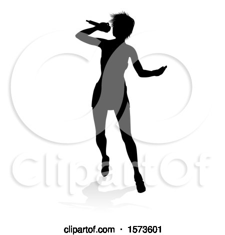 Clipart of a Silhouetted Female Singer with a Reflection or Shadow, on a White Background - Royalty Free Vector Illustration by AtStockIllustration