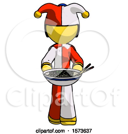 Yellow Jester Joker Man Serving or Presenting Noodles by Leo Blanchette