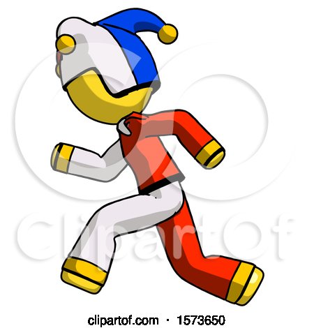 Yellow Jester Joker Man Running Fast Left by Leo Blanchette