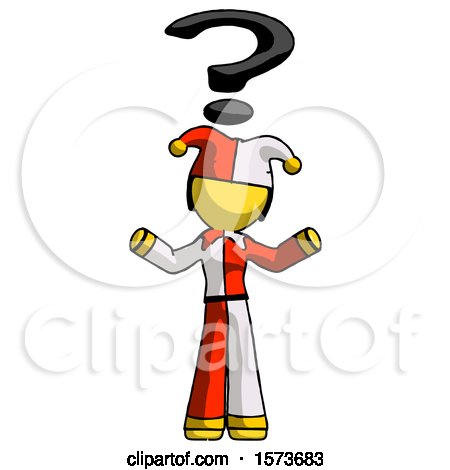 Yellow Jester Joker Man with Question Mark Above Head, Confused by Leo Blanchette