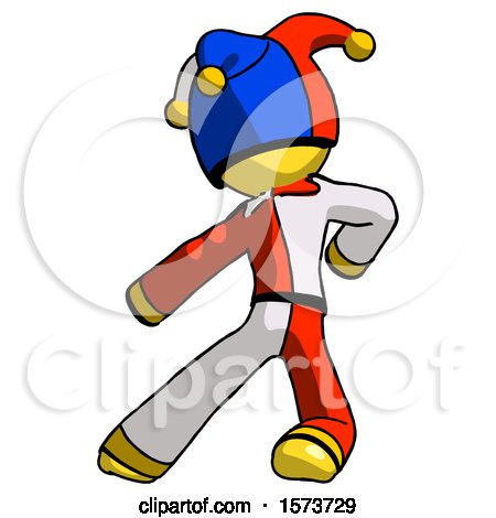 Yellow Jester Joker Man Karate Defense Pose Left by Leo Blanchette